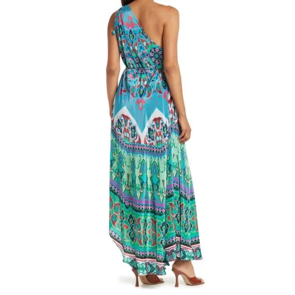 Shahida Parides Convertible Blue Multi Printed Silk Maxi Dress Eclectic One Size - Picture 2 of 10